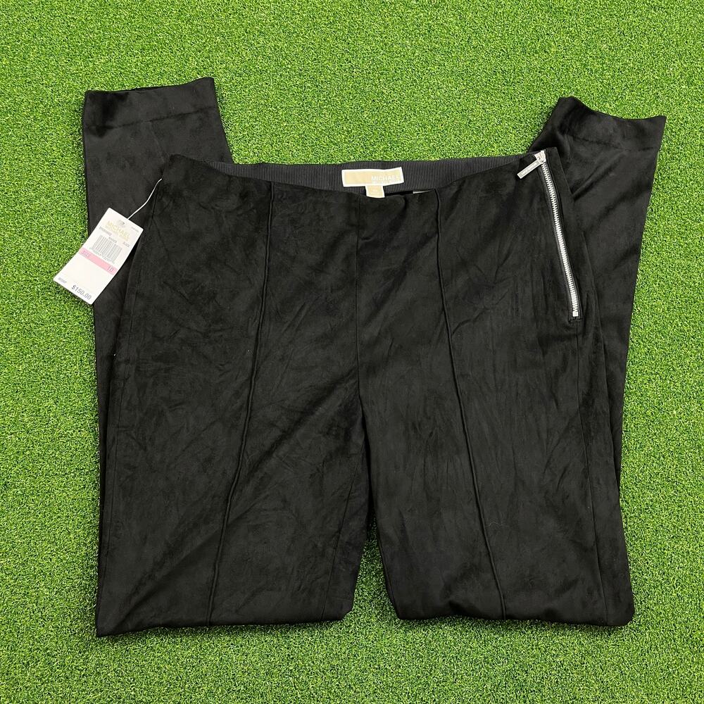 NWT Michael Kors Black Elastic Waist Velour Straight Pants Sz 10